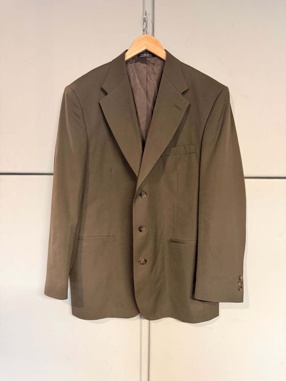 City Streets Custom Fit Suit Jacket Blazer Olive Green 3-Button Wool Blend